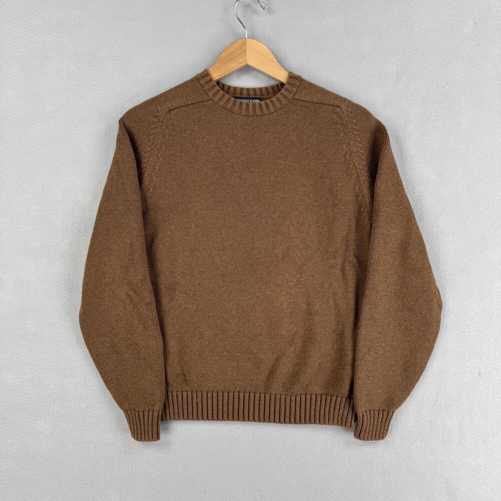 Vintage Lands End Sweater Womens Medium Brown Cotton Crewneck Raglan Knit Japan